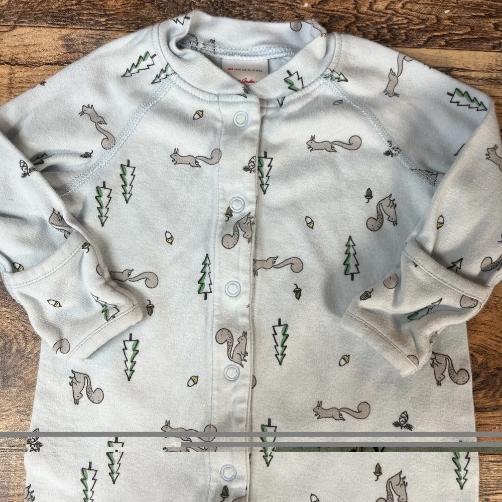 Hanna Andersson Organic Cotton Footed Sleeper Baby Boy 3-6m Squirrels‎ Forest